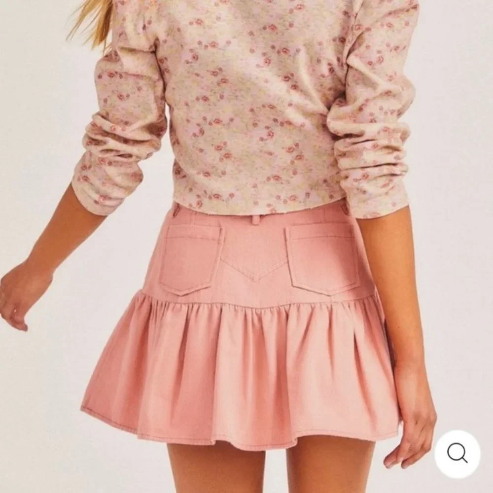 New LoveShackFancy Dock Mini Skirt Tuscany Pink Cotton 0 - Picture 4 of 12